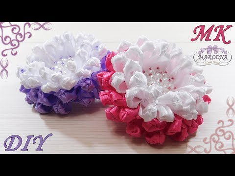 Видео: 🌺 ЦВЕТЫ КАНЗАШИ из узкой ленты. Лепесток с узелком. МК/DIY 👐