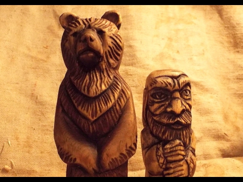 Видео: Резьба по дереву  Медведь скульптура. Woodcarving, sculpture bear