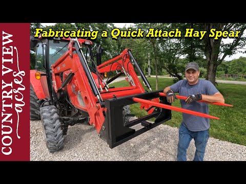 Видео: Сборка быстросъемного копья для сена на трактор. Вывоз круглых тюков из амбара.