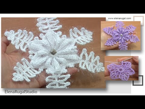 Видео: Вязаная снежинка крючком Урок 9 часть 1 из 2
