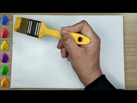 Видео: Простая зимняя картина: снег, домик и золотистое небо — акриловая живопись для начинающих