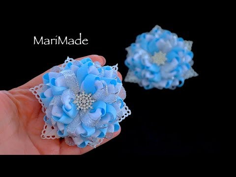 Видео: Снежинки Резиночки Новогодние Бантики Канзаши МК Kanzashi Hair Bows