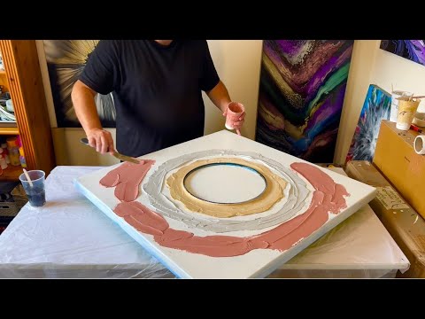 Видео: Краска, смешанная с моделирующей пастой, для создания ТЕКСТУРЫ / ЦВЕТНЫХ спиралей / Большой абстр...