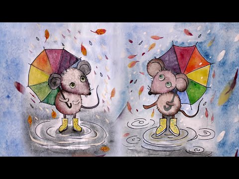 Видео: Как нарисовать мышку красками. Мышонок под зонтом.