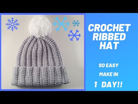 Видео: Вязаная крючком ребристая шапка