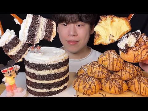 Видео: SUB) Шоколадный торт с маскарпоне и заварные пирожные мукбанг асмр