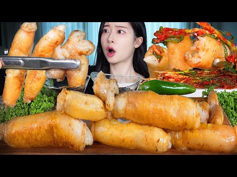 Видео: ASMR MUKBANG | Хрустящие жареные говяжьи кишки ✨ с острым кимчи из зелёного лука