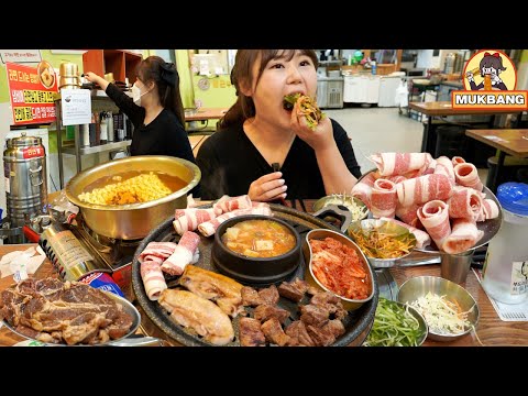 Видео: Мукбанг | 10 USD Ресторан All You Can Eat BBQ в Сеуле! Мясо, Лапша, Тушенка, Все включено.