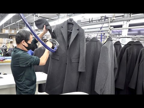 Видео: Процесс массового производства длинного пальто. Корейская фабрика мужской одежды