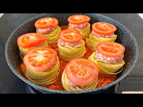 Видео: Гнезда из макарон с фаршем на сковороде. Просто, быстро, вкусно!