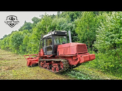 Видео: Гусеничный трактор ВТ-150 с навесным мульчером PRINOTH AHWI M500 - тяжелая расчистка просеки под ЛЭП
