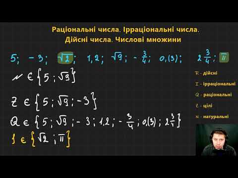 Видео: 8А2.5. Раціональні числа. Ірраціональні числа. Дійсні числа. Числові множини