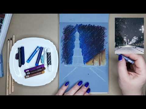 Видео: Зимняя аллея  Рисуем масляной пастелью