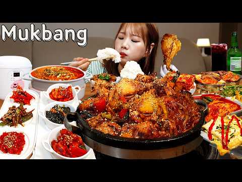 Видео: Sub)Real Mukbang- 16 блюд корейской домашней кухни 🍱 Тушеная курица, лапша, краб 🍗 ASMR