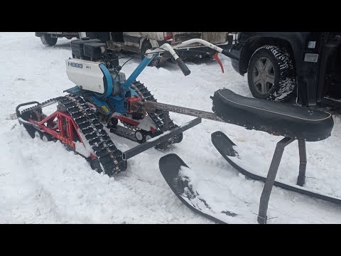 Видео: Мотоблок Нева. Гусеницы Крутец. Лыжный модуль самоделка.