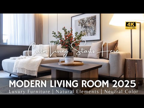 Видео: Современная минималистичная гостиная 2025 | Роскошная мебель и натуральные элементы в нейтральных...