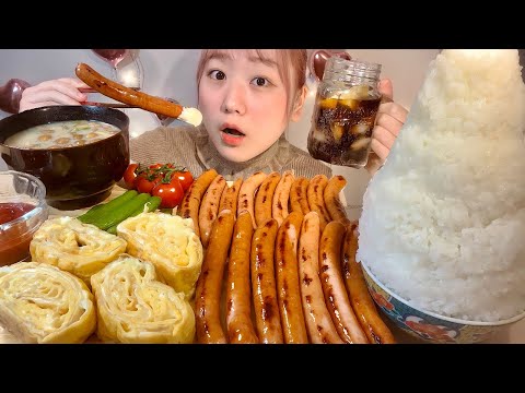 Видео: ASMR колбаса Сырный омлет【русские субтитры】【Mukbang/ Eating Sounds】