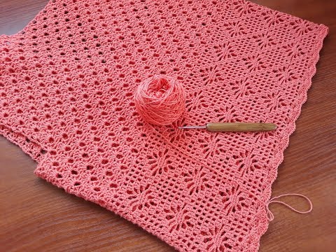 Видео: Платье крючком (коралловое). Часть 6. Нижняя часть платья - юбка. Узор 3.