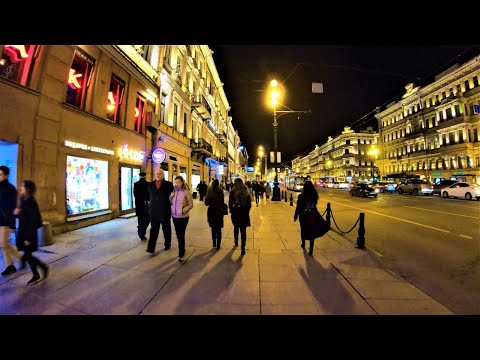 Видео: Санкт-Петербург - Прогулка по вечернему Невскому проспекту 4К