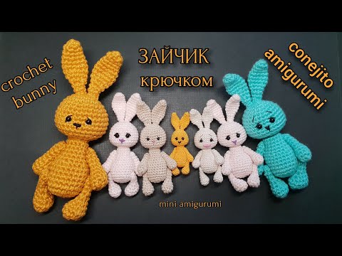 Видео: Зайчик крючком crochet bunny Conejito amigurumi #миниамигуруми #miniamigurumi