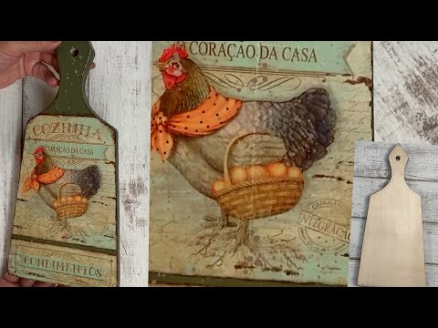 Видео: Простой декупаж кухонной доски. Simple decoupage of a kitchen board.