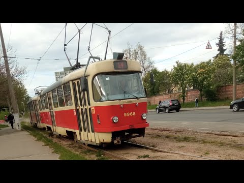 Видео: Киевский трамвай бортовой номер 5968 маршрут номер 14 запись полного маршрута.