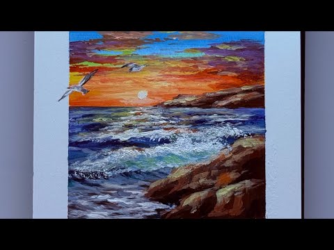 Видео: Рисую закат, море