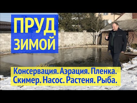 Видео: Пруд Зимой возле дома. Консервация. Аэрация. Пленка ПВХ. Скимер. Насос. Рыба. (16+)