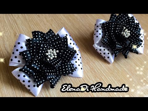 Видео: Бантики с черной розой в горох\канзаши\бантики в горох