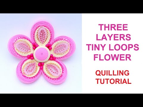 Видео: Урок по созданию цветка в технике квиллинг из трёх слоёв крошечных петель