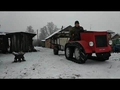 Видео: Гусеничный минитрактор испытания прицепа .