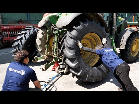 Видео: Процесс превращения старой шины трактора в новую шину. Корейский опытный механик