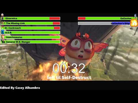 Видео: Монстры против пришельцев (2009) Финальная битва с полосками здоровья 2/2