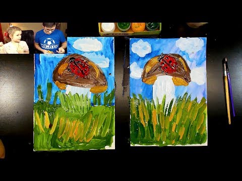 Видео: Рисуем ГРИБОК красками ГУАШЬ от РыбаКит