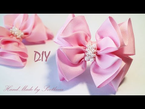 Видео: Бантик из репсовой ленты на резинке  Канзаши для начинающих Grosgrain ribbon bow Laco de fita