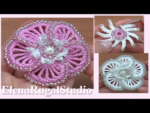 Видео: СВЯЖЕТ ЛЮБОЙ/СУПЕР КРАСОТА крючком/Вязание ЦВЕТКА с ажурными лепестками и бисером