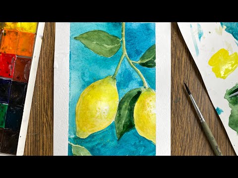 Видео: Рисуем лимоны на ветке акварелью. Поэтапное рисование для начинающих