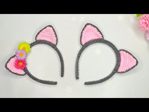 Видео: 💗Они прелестны💗Милые кошачьи ушки крючком🐈Вязаный обруч крючком