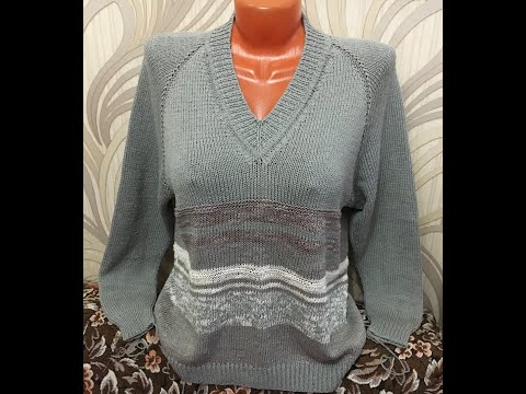 Видео: Джемпер из хлопка с V-образным вырезом, спицами. 1 часть.