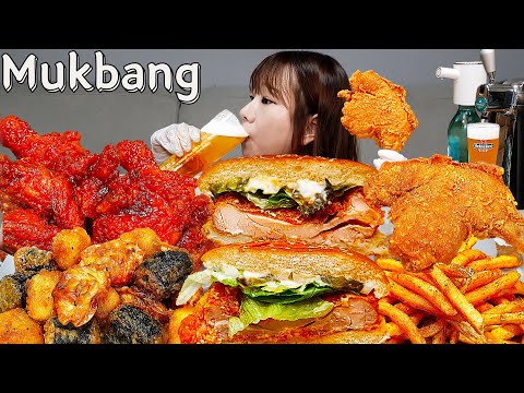 Видео: Sub)Real Mukbang- Бургер 🍔 Курица 🍗 Картошка фри 🍟 Пиво 🍺 АСМР