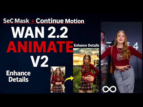 Видео: ComfyUI WAN 2.2 Animate V2: SeC Mask, Continue Motion и Detail Upscale (рабочий процесс)