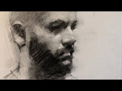 Видео: Портретный набросок углем в реальном времени с комментариями
