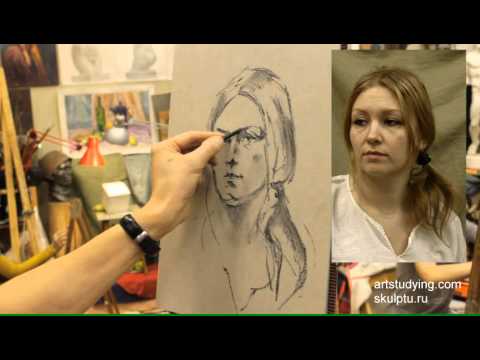Видео: Графика. Портрет. Уголь. Белила.