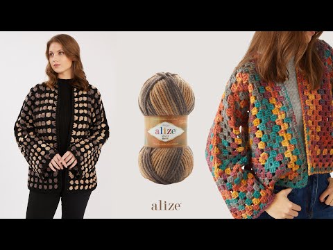 Видео: Кардиган Hexagon с Alize Superlana Maxi Batik