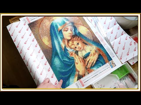 Видео: Алмазная вышивка (мозайка) ИКОНА /Богоматерь с младенцем в голубых тонах
