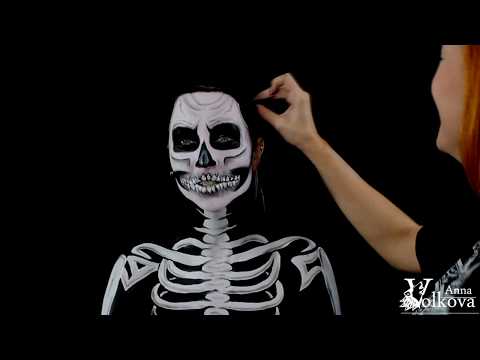 Видео: Грим на Хеллоуин скелет / make up Helloween skeleton