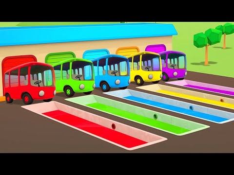 Видео: Вчимо кольори, фарбуємо автобуси! Розвиваючі мультфільми для дітей