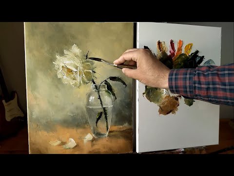 Видео: Живопись мастихином для начинающих | Как нарисовать белую розу, используя только мастихин