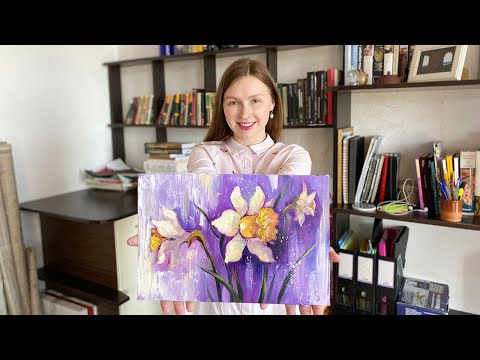 Видео: Полный мастер-класс по живописи маслом. Нарциссы.
