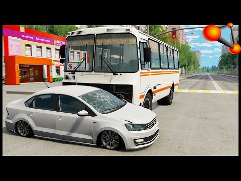 Видео: АВТОБУС На КРАСНЫЙ! ДТП На ПЕРЕКРЕСТКЕ! - BeamNg Drive